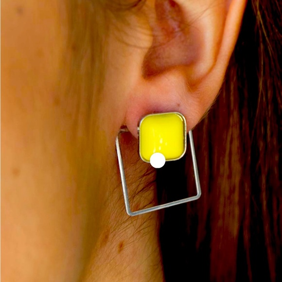 YELLOW SQUARE JACKET EARRINGS •2-in-1• - Picture 1 of 4